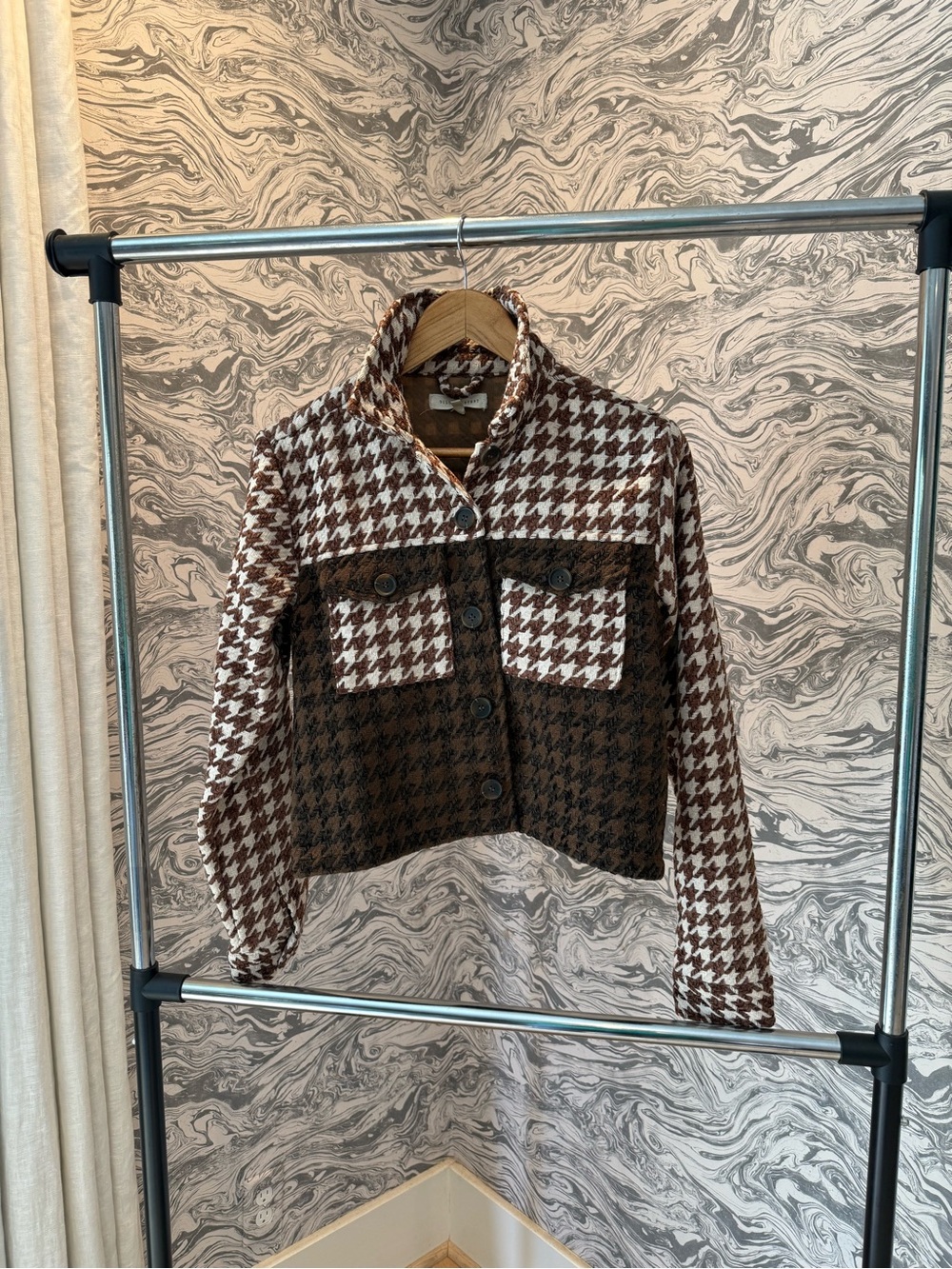 Gilded Intent Brown and White Houndstooth Cropped Jacket